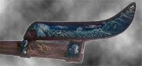 Axe painted with cemetary scene