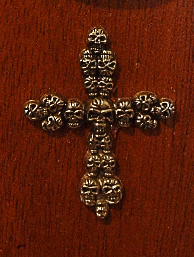 Coffin Desk Clock Skull Cross Detail